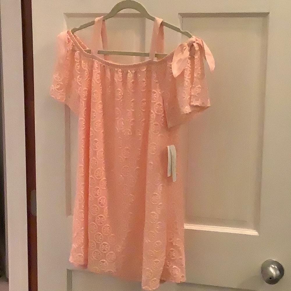Girls peach/lt coral cocktail dress. Sequin hearts